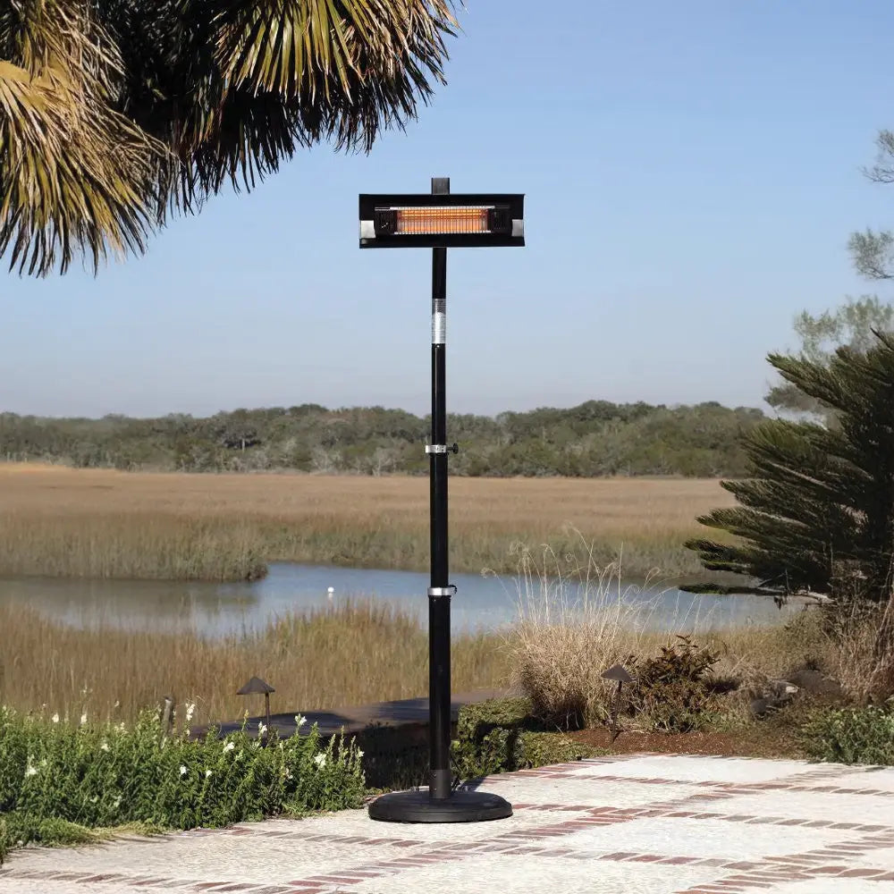 Black Powder Coated Steel Telescoping Offset Pole Mounted Infrared Patio Heater