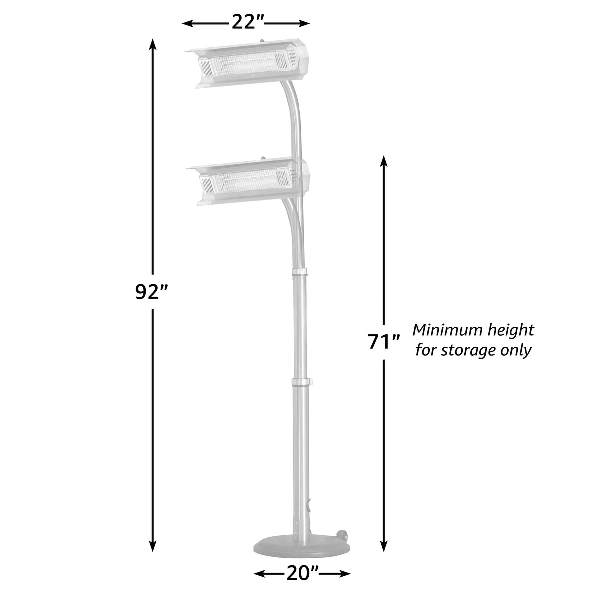 Black Powder Coated Steel Telescoping Offset Pole Mounted Infrared Patio Heater
