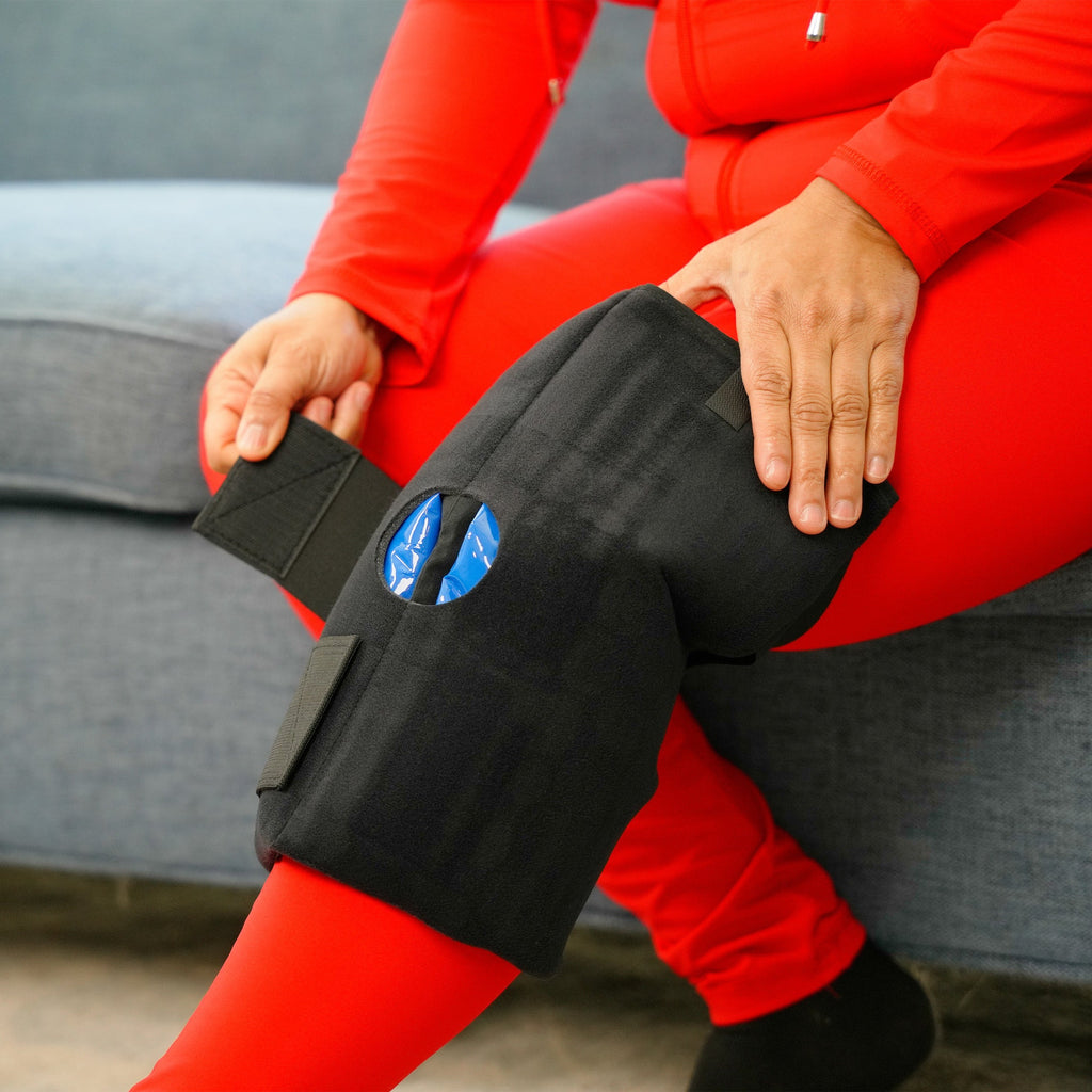 Soft Ice knee compression wrap worn on the knee