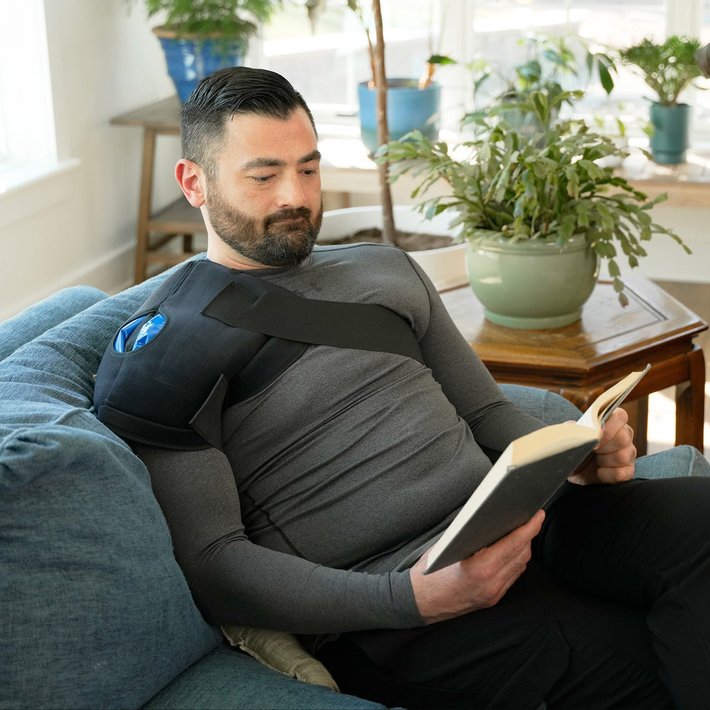 Soft Ice shoulder compression wrap worn on the shoulder