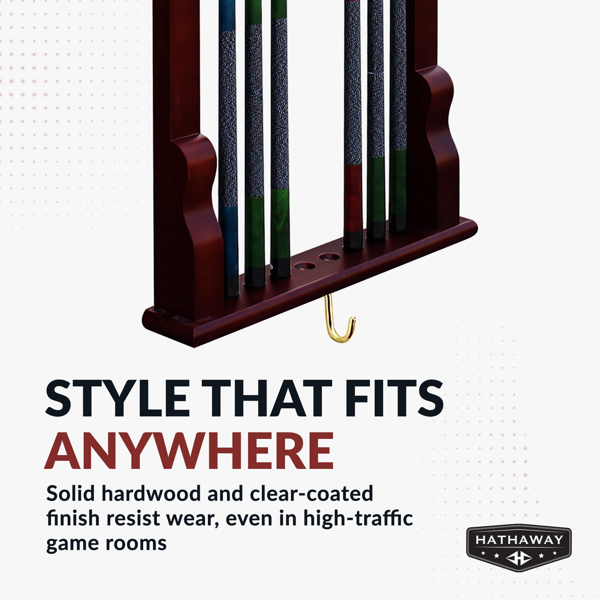 Vintage Wall Billiard Cue Rack - Mahogany Finish