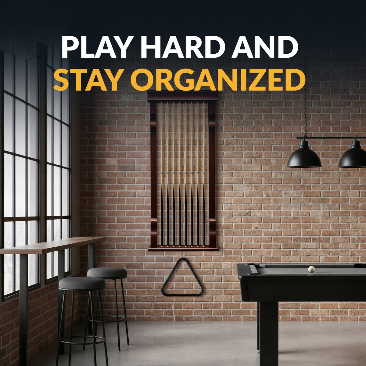 Vintage Wall Billiard Cue Rack - Mahogany Finish
