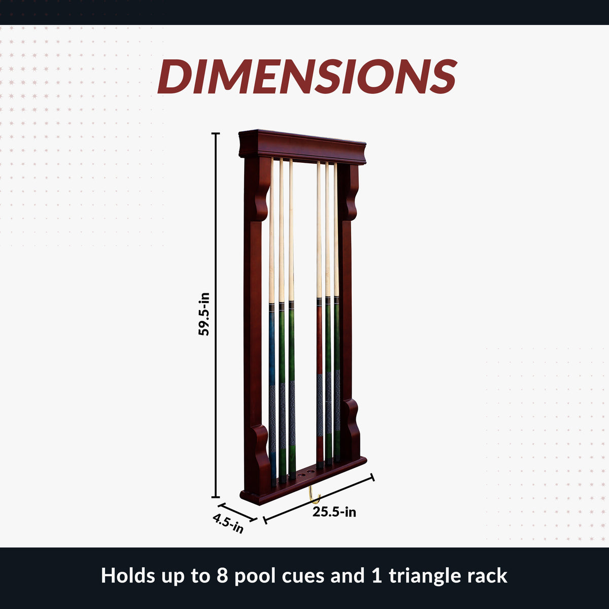 Vintage Wall Billiard Cue Rack - Mahogany Finish
