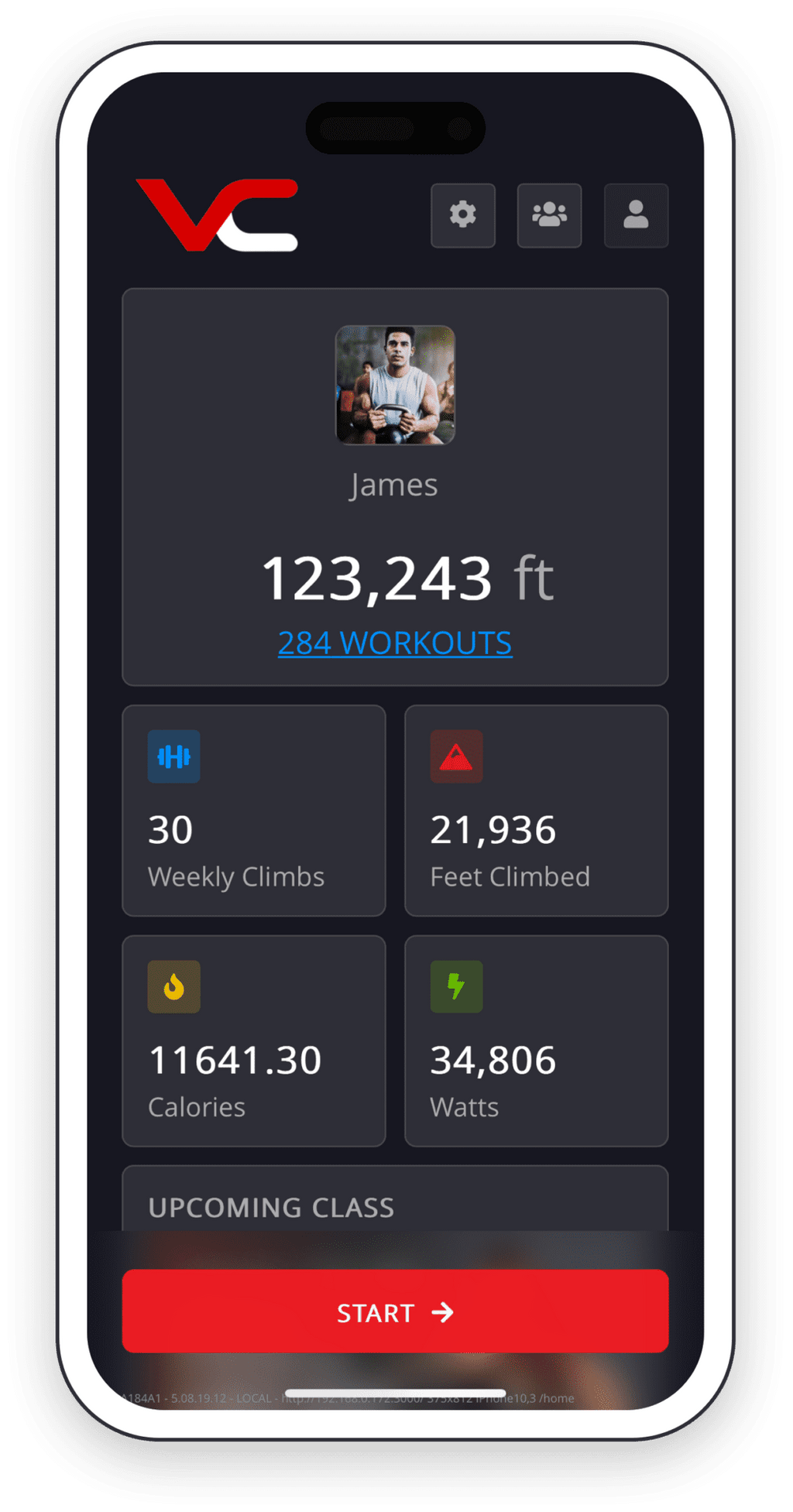 VersaClimber app on a phone