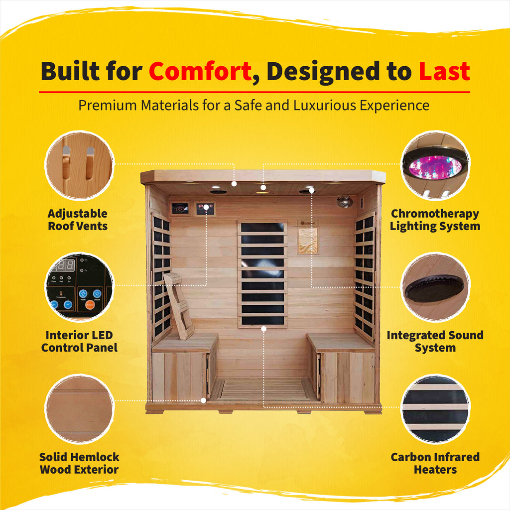 Sonoma 4-Person Hemlock Infrared Sauna with 9 Carbon Heaters