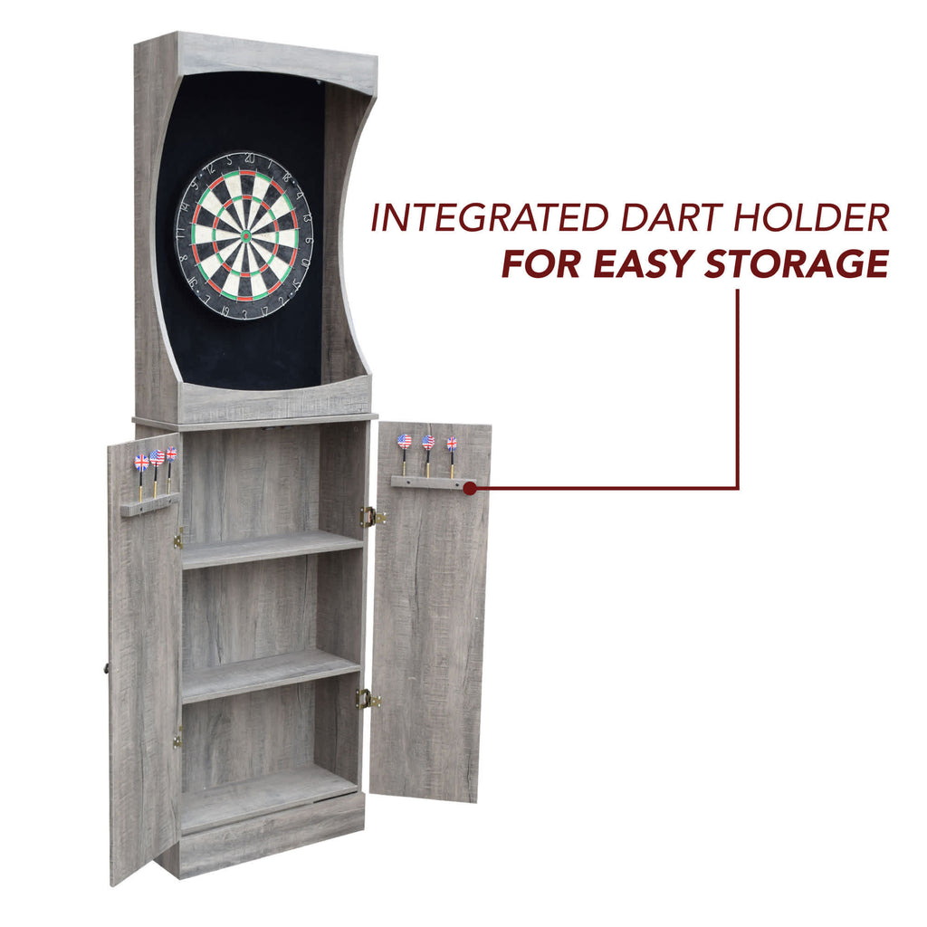 Westwood Dartboard and Free-Standing Cabinet - Rustic Gray — official Hathaway product image 3