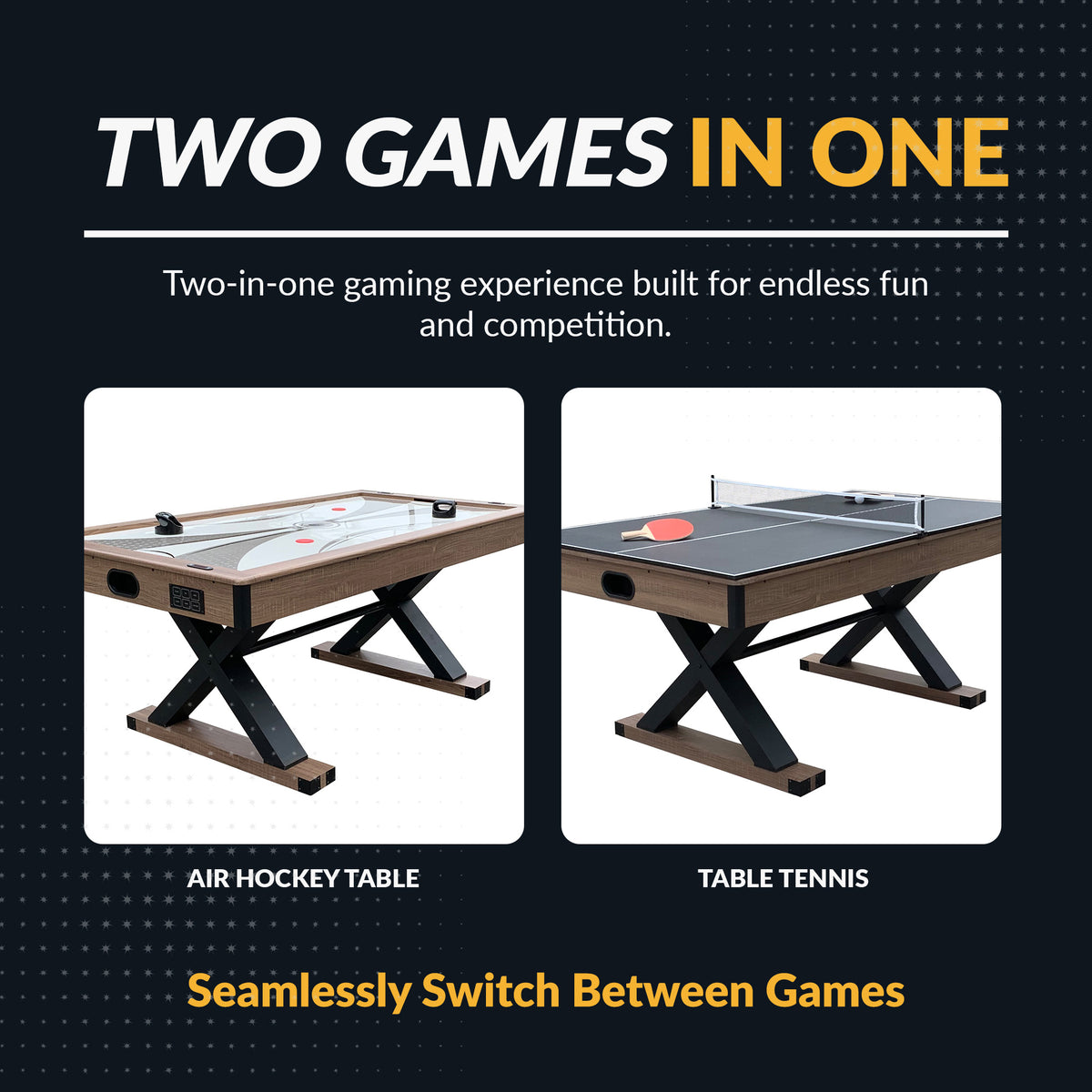Excalibur 72-in Air Hockey Table with LED Scoring and Table Tennis Top