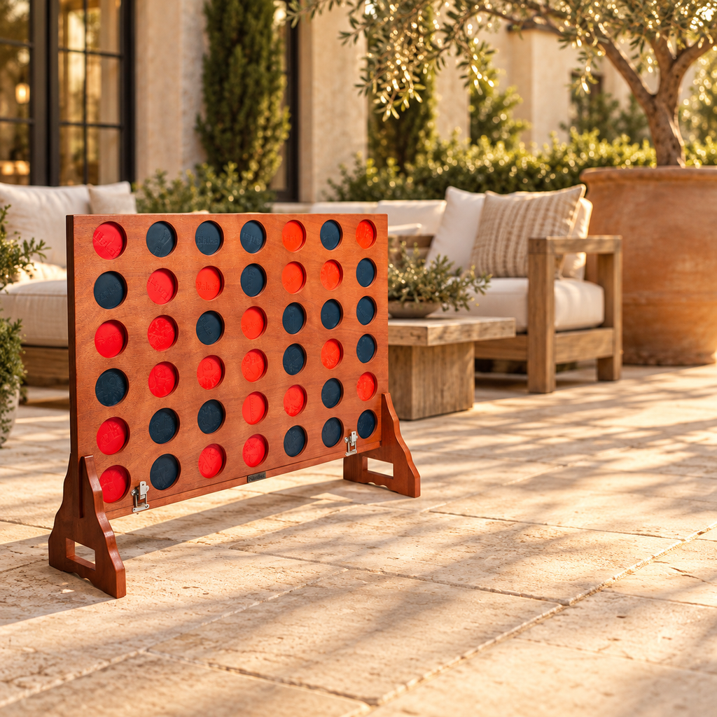 Elakai Mahogany Convoy 4-in-a-Row Game in an AI-styled outdoor setting