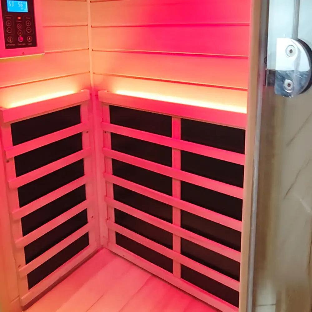Wizzisaunas 909MHX hemlock interior and heating panels