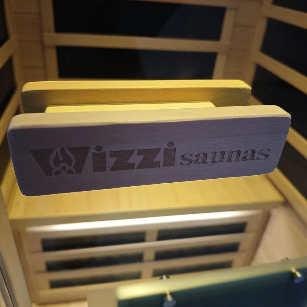 Wizzisaunas SH01 interior wood and heating panel detail