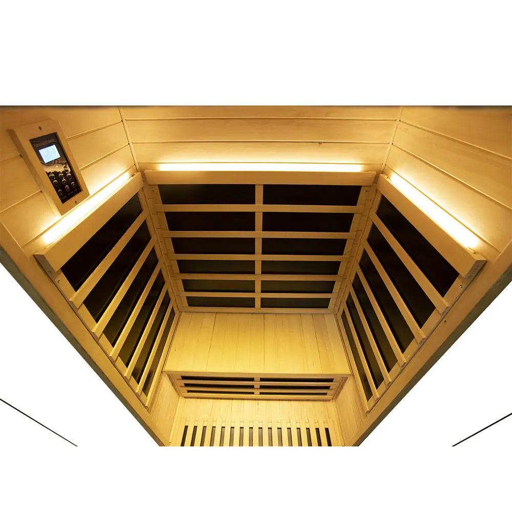 Wizzisaunas SH02 warm-lit hemlock interior