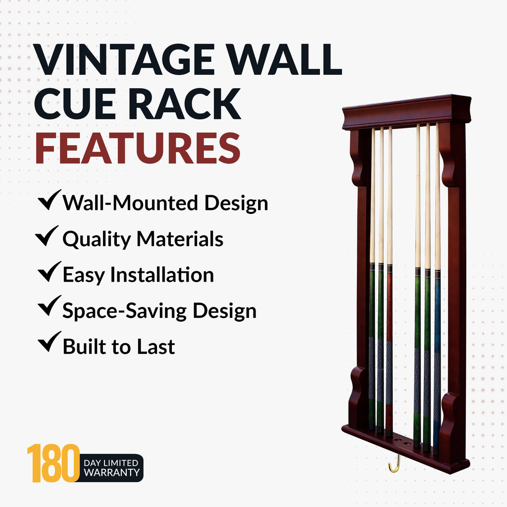 Vintage Wall Billiard Cue Rack - Mahogany Finish